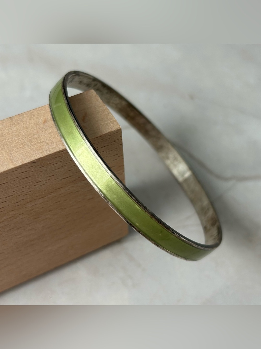 Vintage Green Enamel Bangle Bracelet